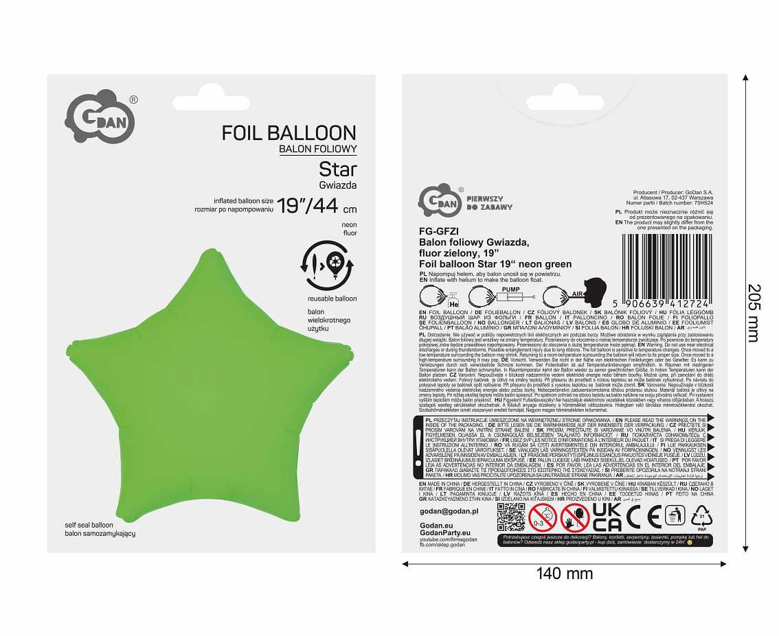 Foil balloon Star 19“ neon green